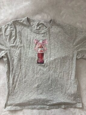 Abercrombie & Fitch Heather Gray Tee with Pink Bow Bottle Graphic